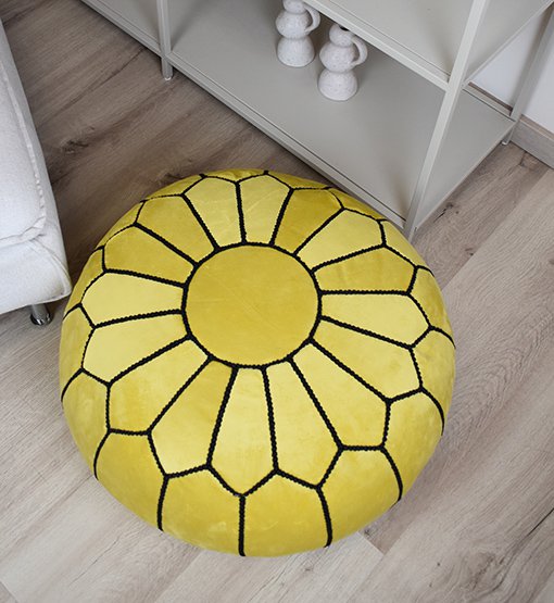 Fluwelen poef - geel en zwart