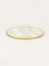 Natural stone round tablemat with brass edges
