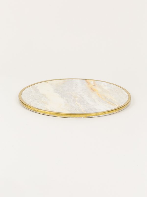 Natural stone round tablemat with brass edges