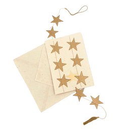Vertical greeting card set with gold star garland, handmade in Nepal from 100% eco-friendly paper.