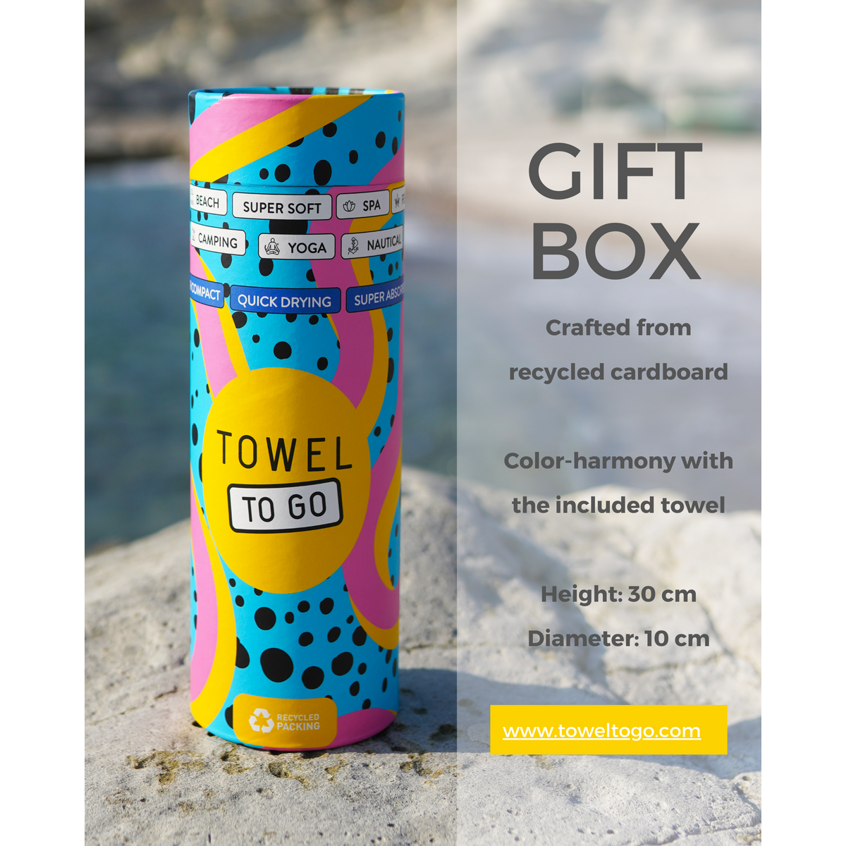 TOWEL TO GO PALERMO Cotton Beach Towel 180x100 cm | Sand Free | Blue / Black | with Gift Box