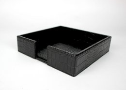 Soporte de servilleta cuadrado de cuero sintético de cuero de cuero negro