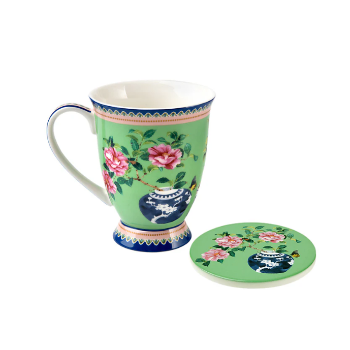 M&W Jardin Mug 300ml & Coaster, Camelia green, giftbox