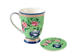 M&W Jardin Mug 300ml & Coaster, Camelia green, giftbox
