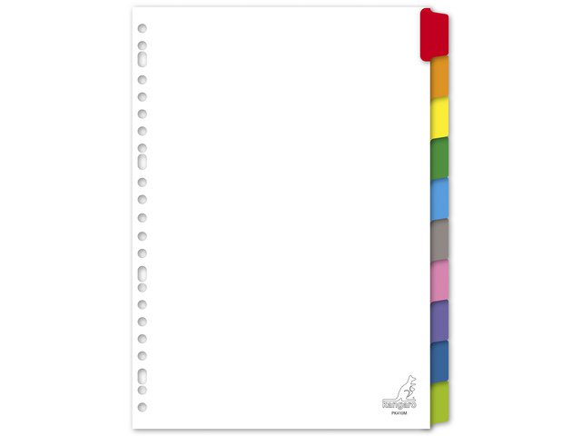 Tabblad Kangaro A4 blanco karton 180grs 23r. 10dlg wit ass. tabs