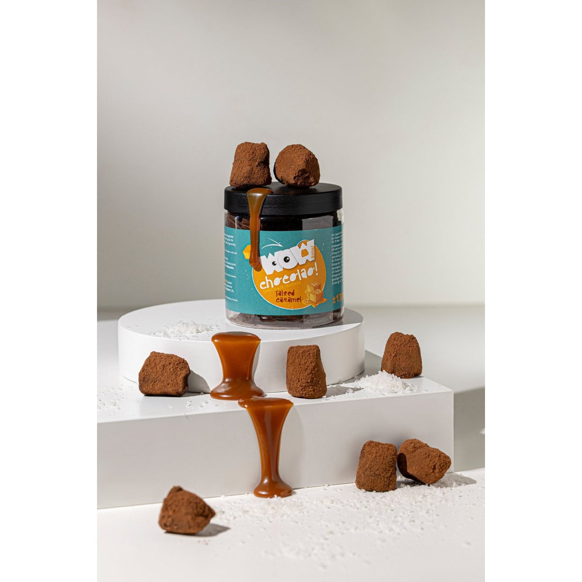 Geschenkpotje met gezouten karamelchocoladetruffels 130g | Zoete zoute chocolade