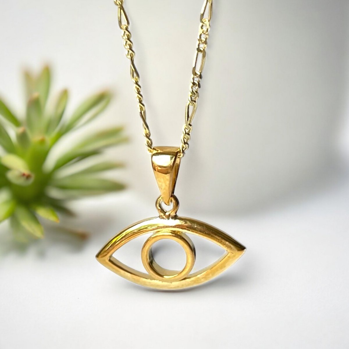 Collar de plata de ley 925 con colgante de ojo protector - Chapado en oro de 18 quilates, cadena de 50 cm - K925-139