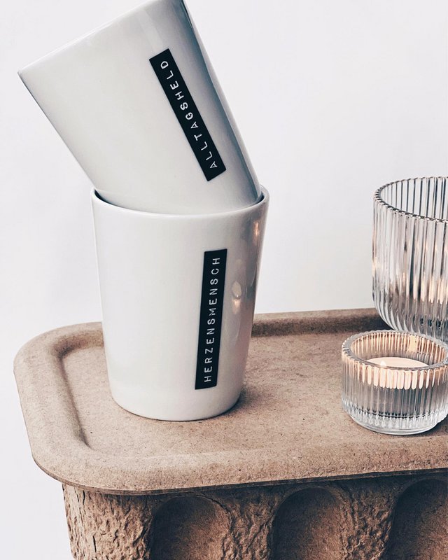 Becher Tasse Porzellan Herzensmensch - For You -  Soulmate - Alltagsheld - Bitte lächeln - Ciao Kakao - Teatime - But first coffee - Workmode - Weekenmode - Muntermacher