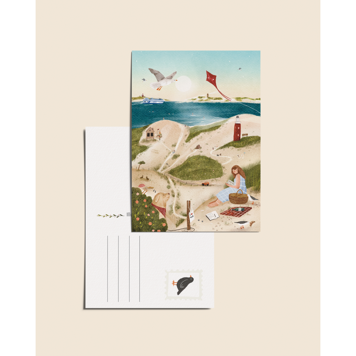 „Strandtag“ – A6 illustrierte Karte | 350 g/m² Tintoretto Gesso