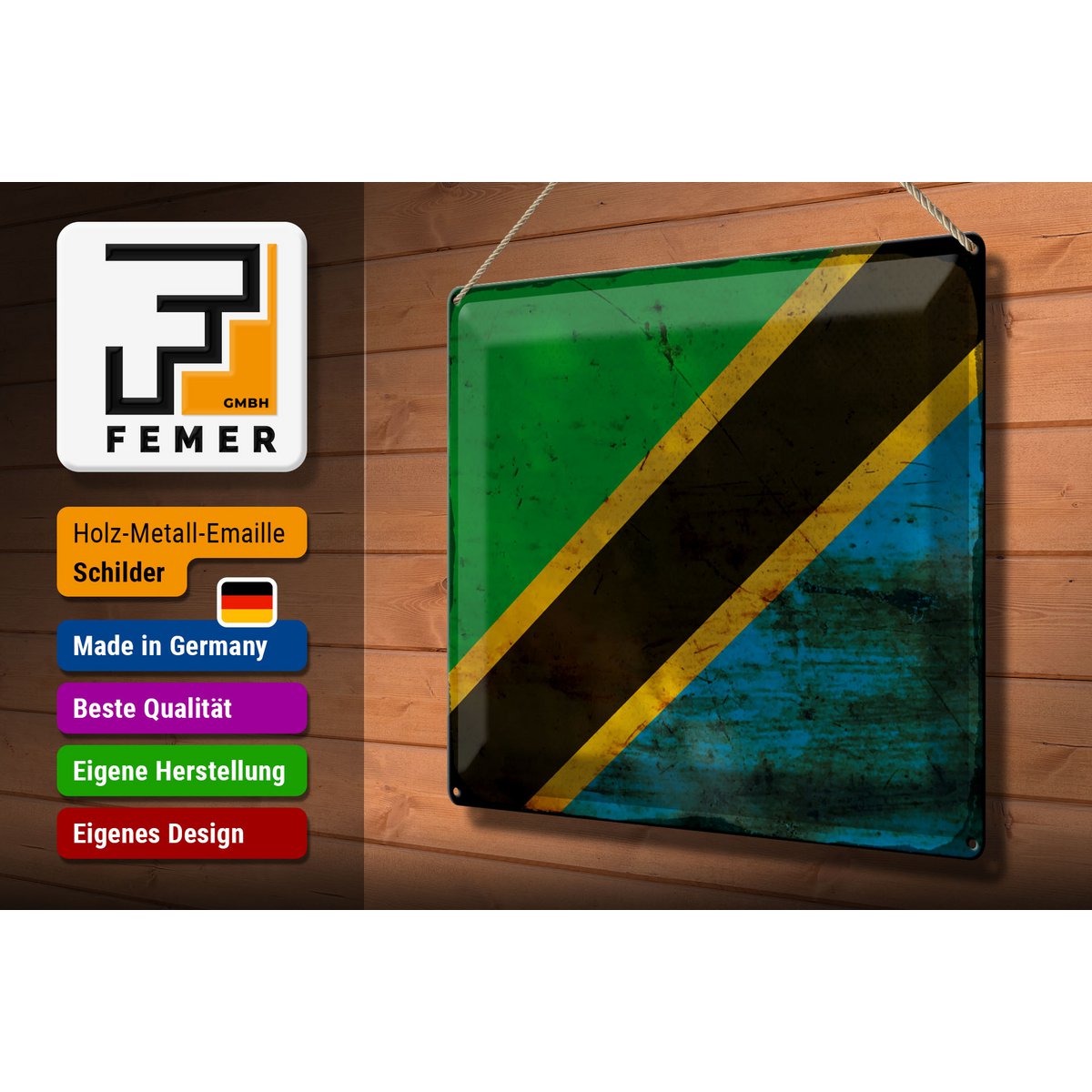 Tin Sign Flag of Tanzania 40x30cm Flag of Tanzania Rust