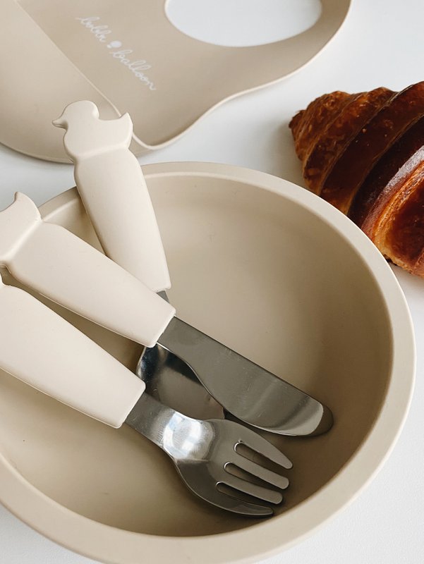 Silicone Stainless Steel Cutlery Set - Oyster Beige