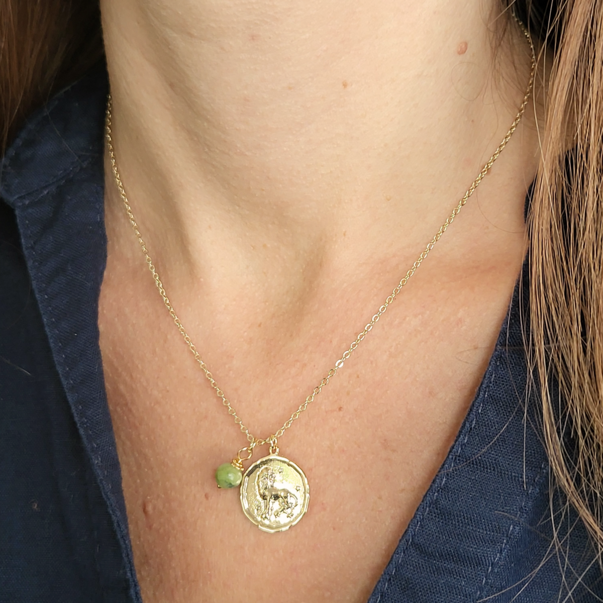 Zodiac Medallion Disc Necklace - Birthstone Pendant