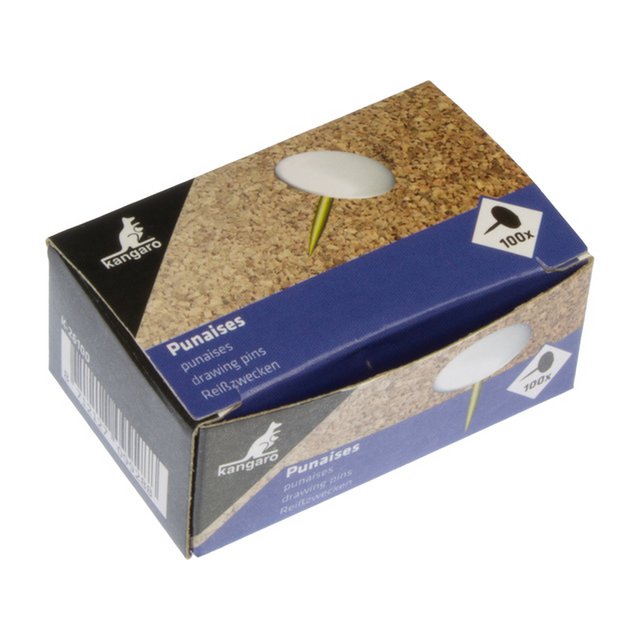 Thumbtacks Kangaro white hood 100 pieces in a box