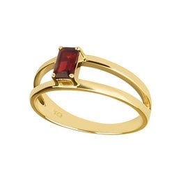 Charming gold ring with a rectangular red gemstone. The ring features a simple yet elegant design, making it a stylish statement piece.