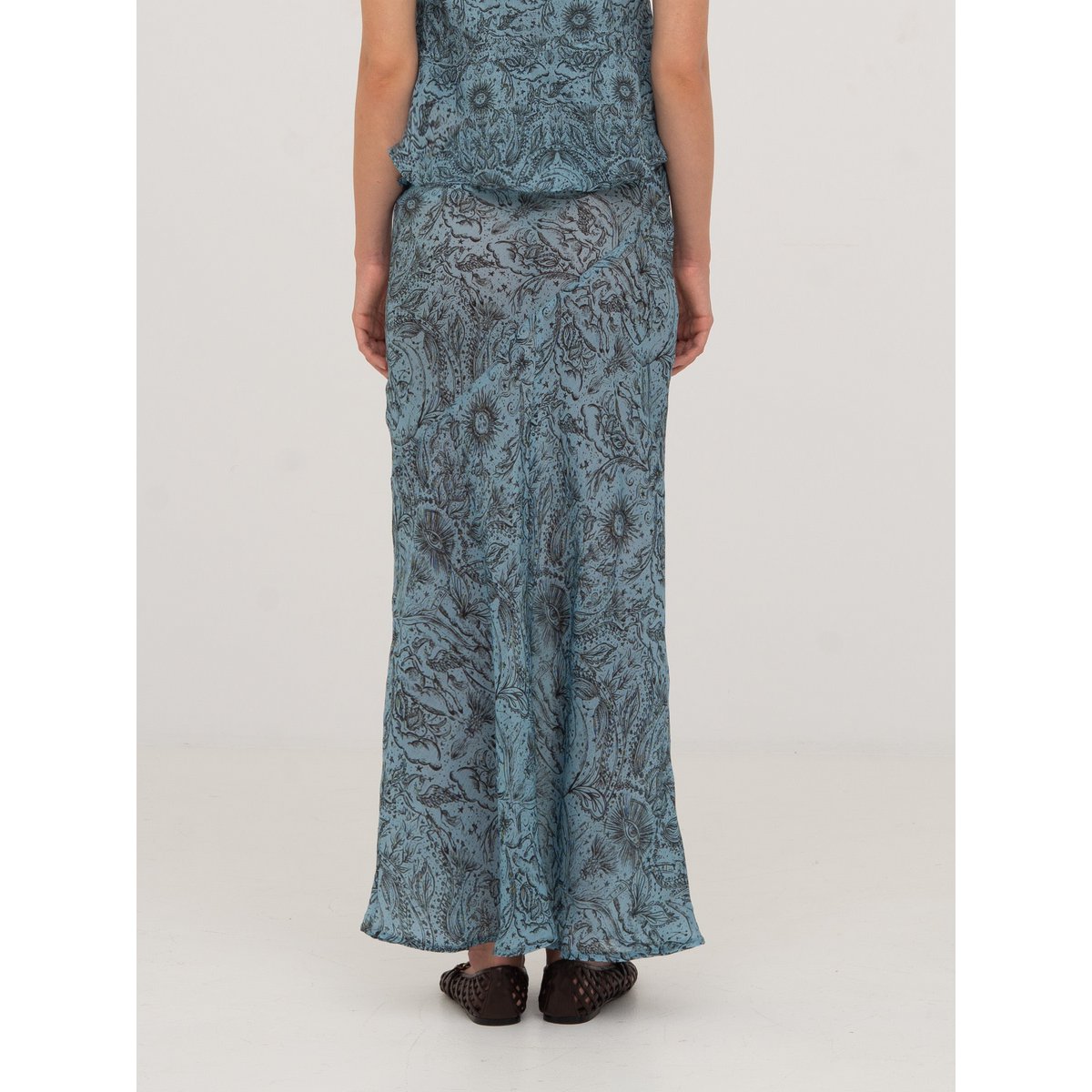 Blue Peony System-printet nederdel
