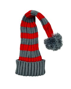 Kerstmuts - Rood/grijs gestreept grof breisel