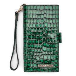 Green leather wallet with mobile phone pocket, Milano design.