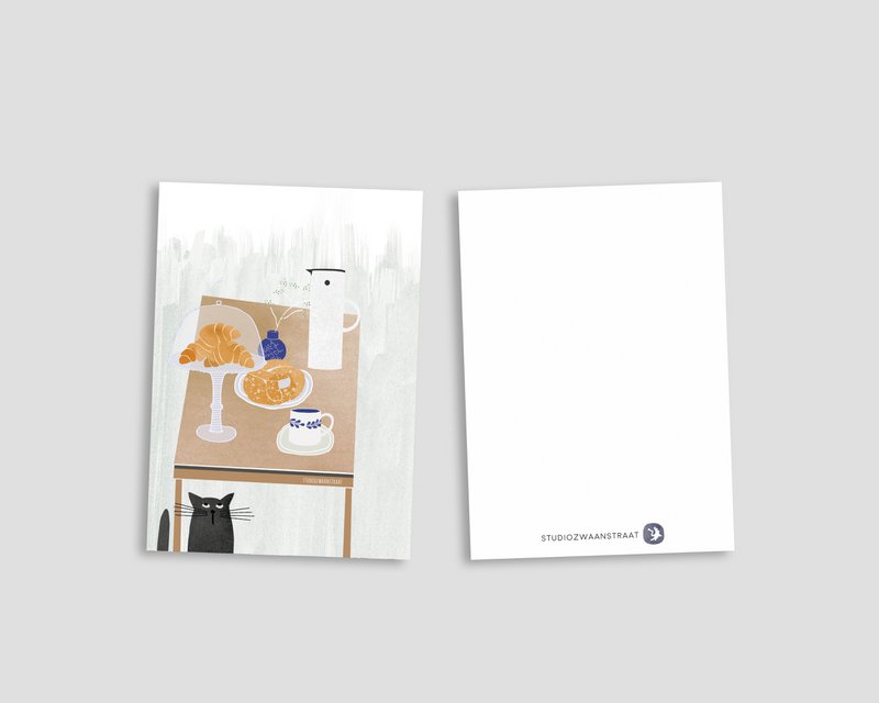 postcard 'koffie en croissants'