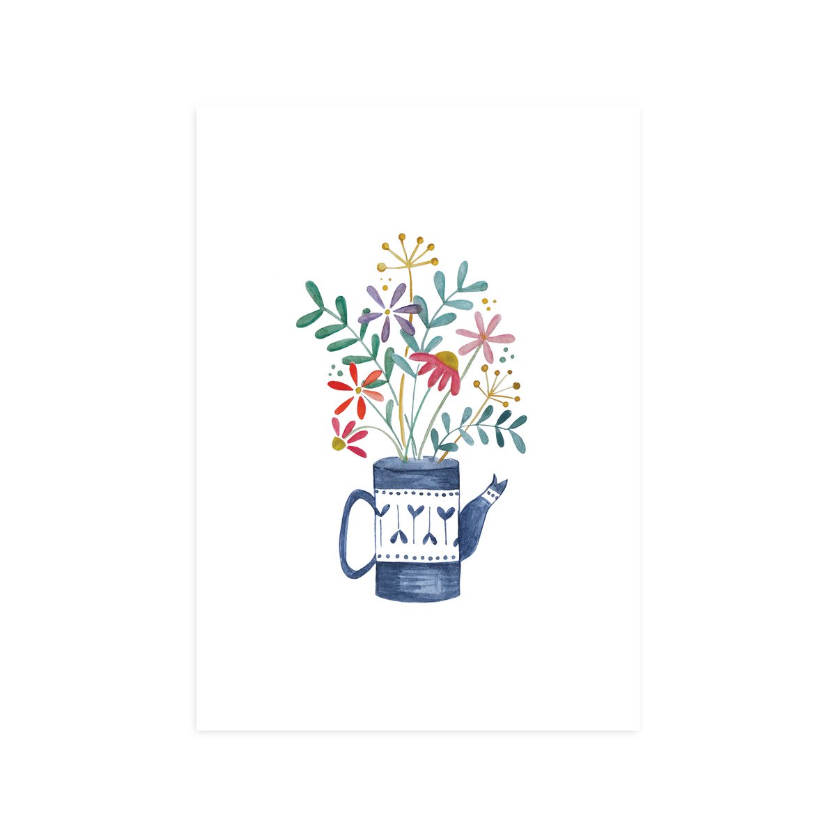 Postkarte (A6) mit Blumen in Gießkanne in Pastellfarben
