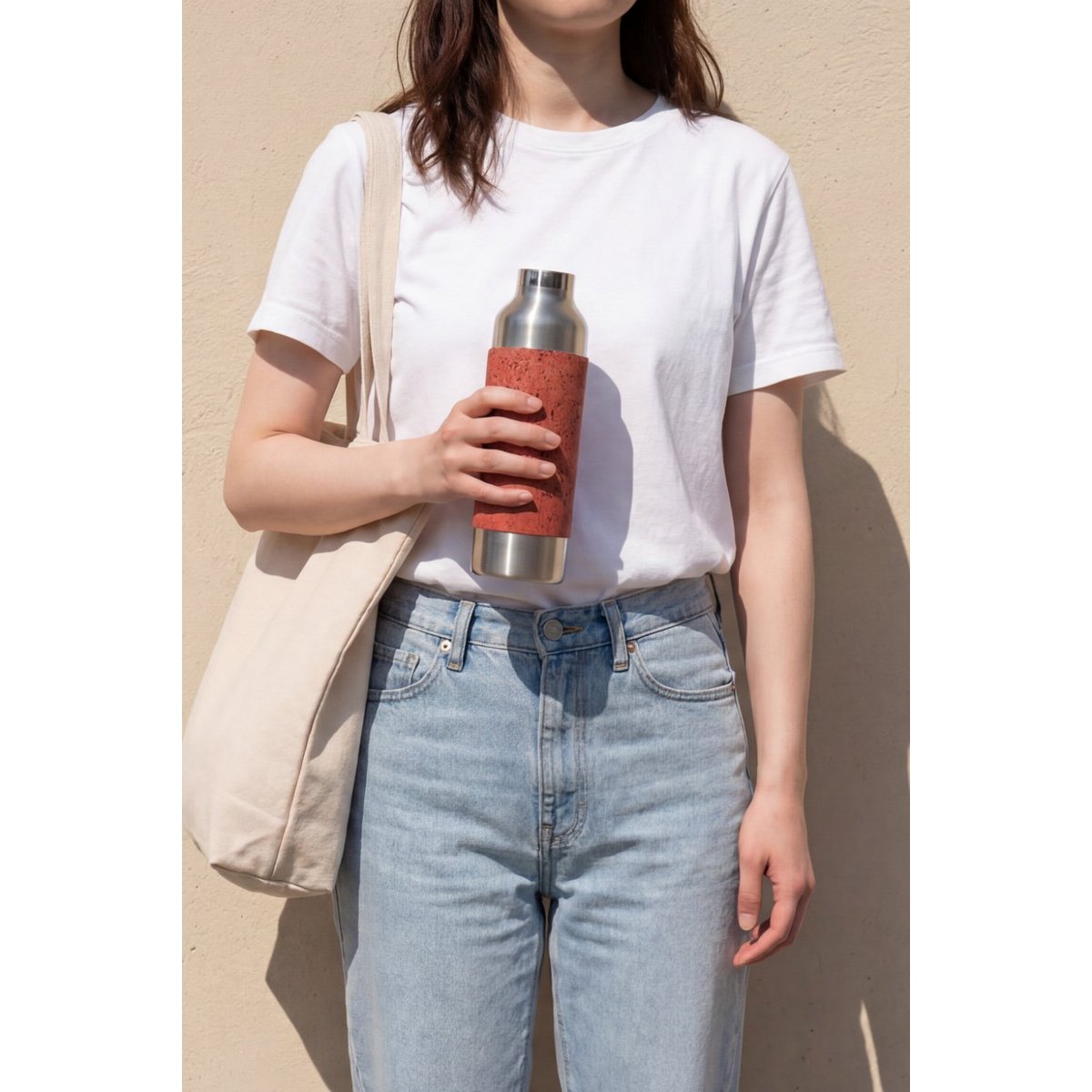 Edelstahl-Trinkflasche mit Korksleeve – Thermosflasche - 750 ml, mit Teesieb