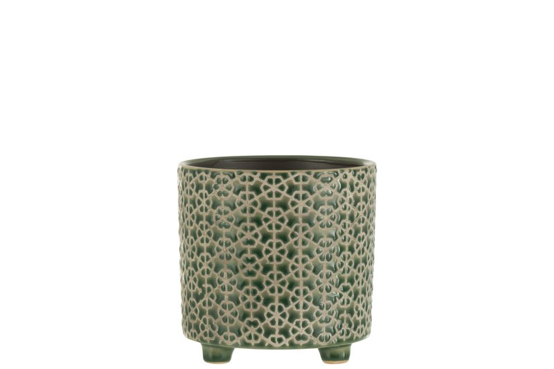 J-Line bloempot Bloem - keramiek - groen - medium - Ø 14 cm