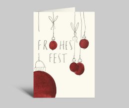 Tarjeta de Navidad | Felices fiestas | Bolas rojas | tarjeta doblada