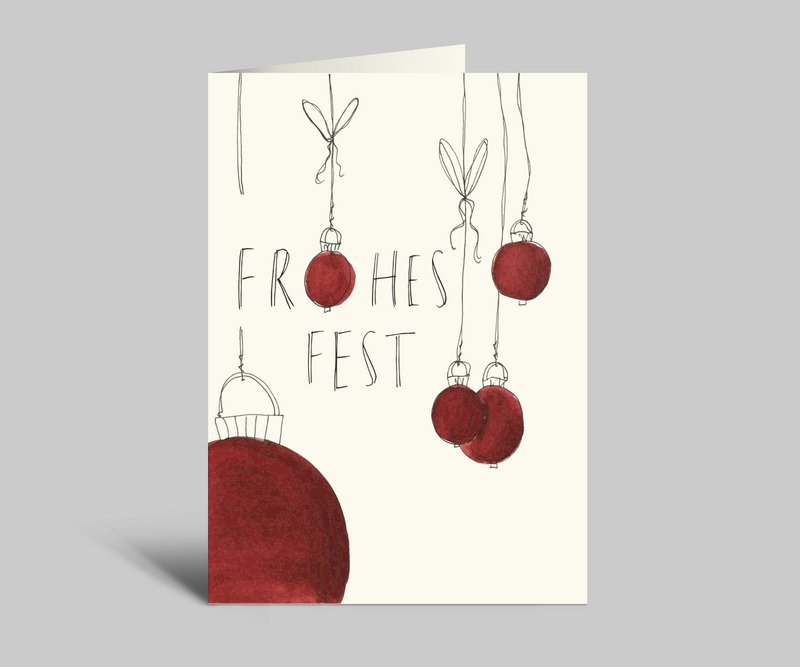 Tarjeta de Navidad | Felices fiestas | Bolas rojas | tarjeta doblada