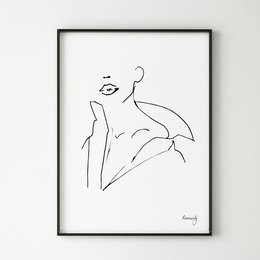 Desnudo en camisa - Línea Escultura Mujer Lámina artística