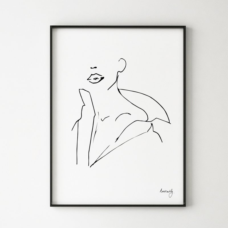 Nøgenhed i en skjorte - Woman Sculpture Line Art Print
