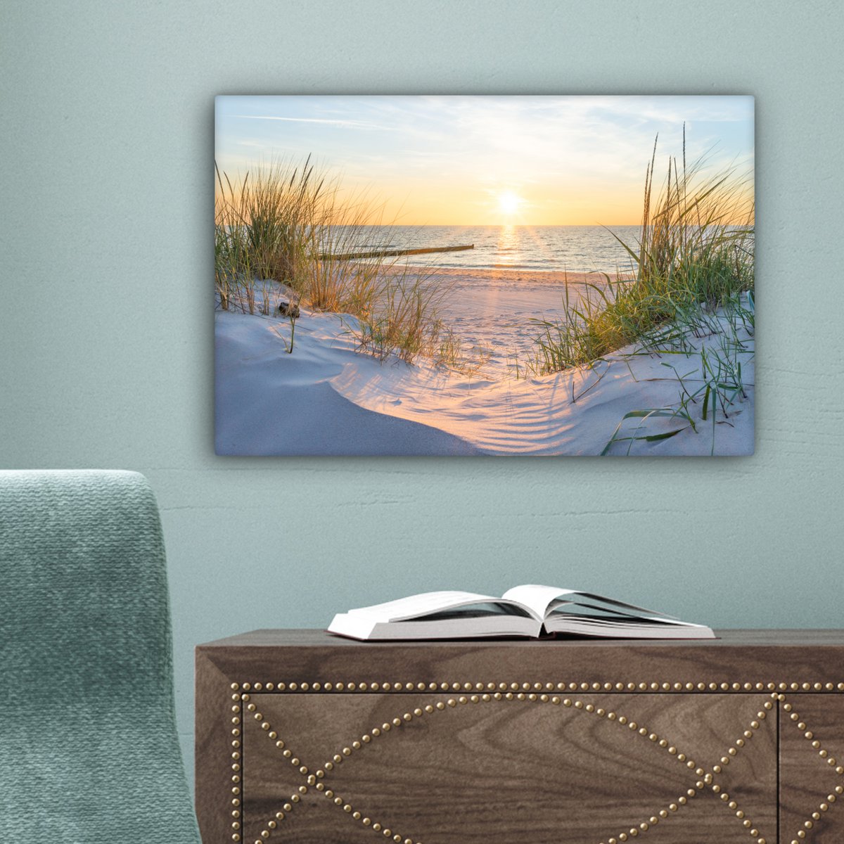 Pintura de lienzo - Decoración de pared - Playa - Sol - Dune - hierba - arena - horizonte