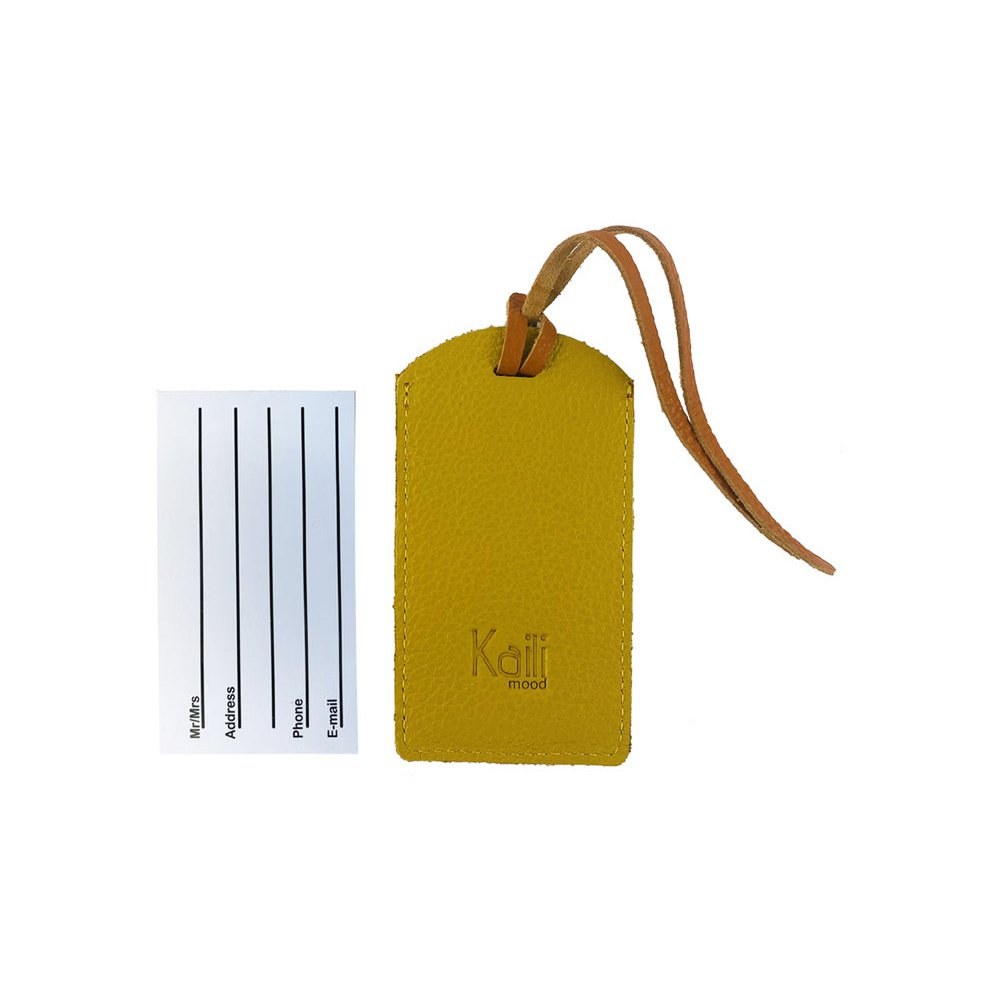 K0041LRB | Hergestellt in Italien, zweifarbiger Gepäckanhänger aus echtem Vollnarbenleder, genarbter Dollar – Orange/Gelb – Maße: 6,5 x 12 cm – Verpackung: stabiler Boden/Deckel in Geschenkbox