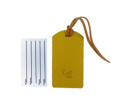 K0041LRB | Hergestellt in Italien, zweifarbiger Gepäckanhänger aus echtem Vollnarbenleder, genarbter Dollar – Orange/Gelb – Maße: 6,5 x 12 cm – Verpackung: stabiler Boden/Deckel in Geschenkbox