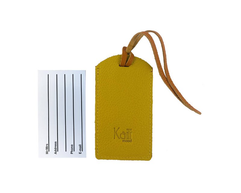 K0041LRB | Hergestellt in Italien, zweifarbiger Gepäckanhänger aus echtem Vollnarbenleder, genarbter Dollar – Orange/Gelb – Maße: 6,5 x 12 cm – Verpackung: stabiler Boden/Deckel in Geschenkbox