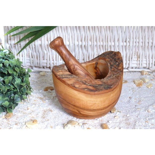 Mortero rustico Ã˜ 12 cm con mazo de madera de olivo