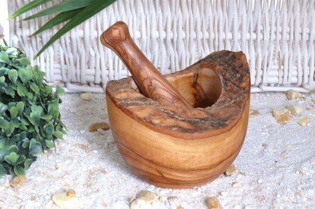 Mörser rustikal Ø 12 cm inkl. Stößel aus Olivenholz