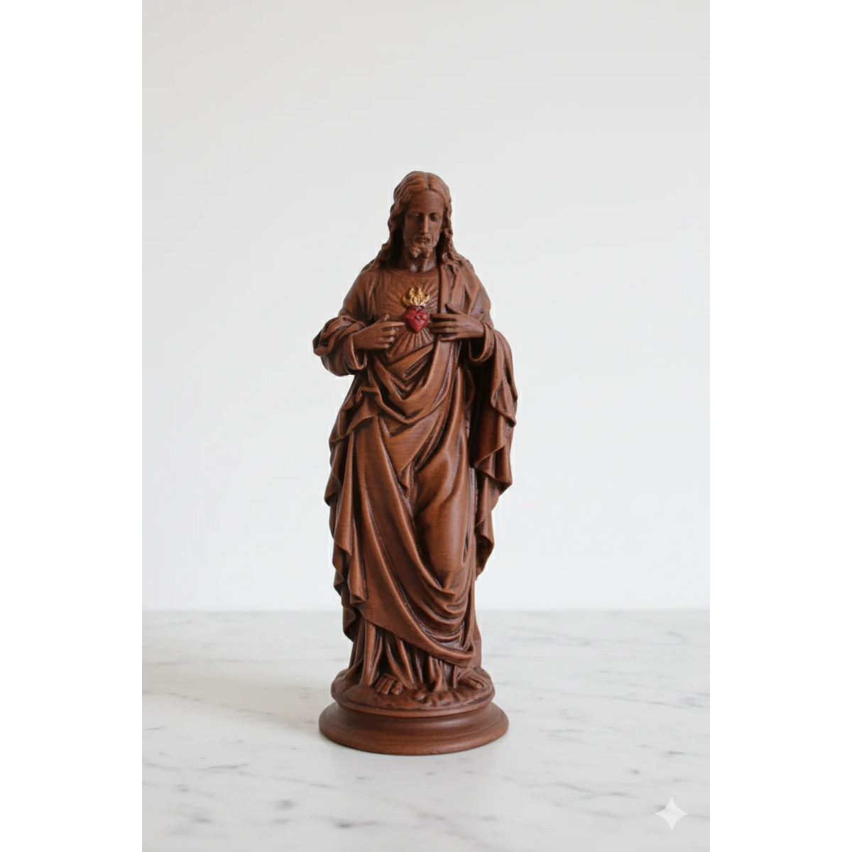 Figurine du Sacré-Cœur de Jésus – Finition Bois Peinte à la Main