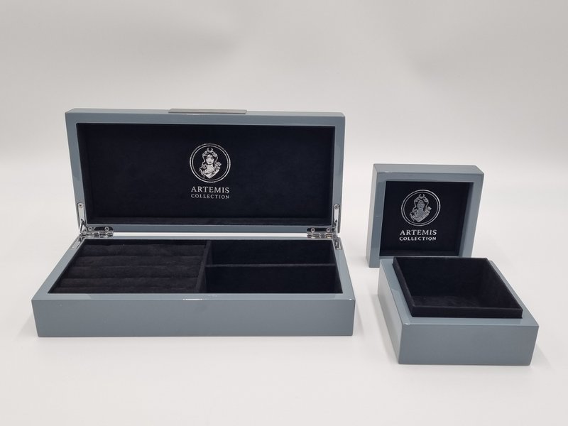 Juego de cajas para joyas / cajas de almacenamiento "gris" noble alto brillo