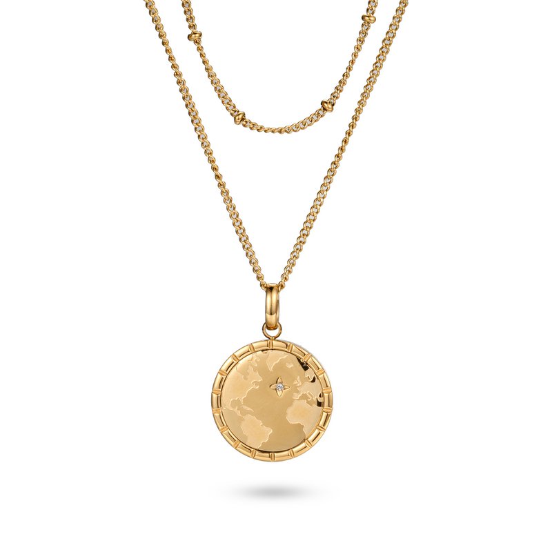 Gold World Map Pendant Necklace