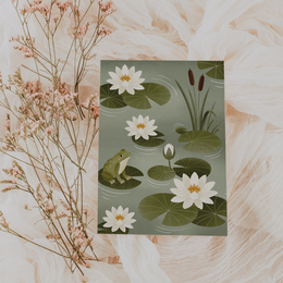 Postcard pond water lilies greeting card frog - postcard spring water lily pond