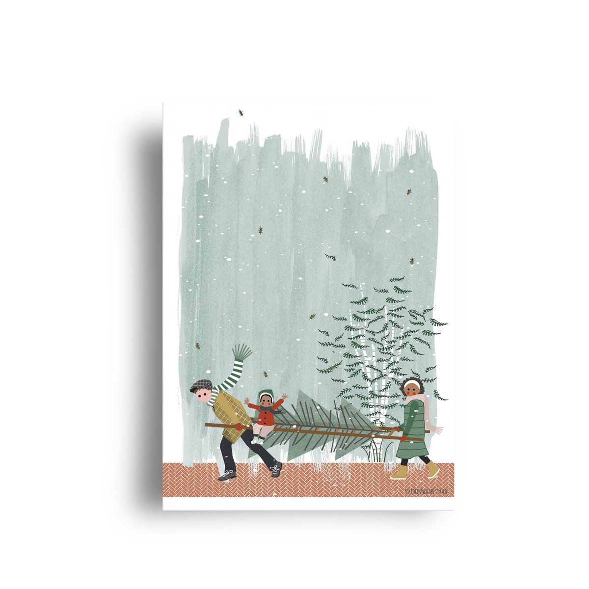postcard - series 'Christmas' - 'how to get that tree home' - ladder