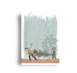 Postkarte - Serie 'Weihnachten' - 'Wie man diesen Baum nach Hause bringt' - Leiter