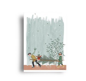 Postkarte - Serie 'Weihnachten' - 'Wie man diesen Baum nach Hause bringt' - Leiter