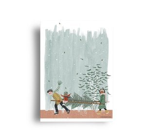 Postkarte - Serie 'Weihnachten' - 'Wie man diesen Baum nach Hause bringt' - Leiter