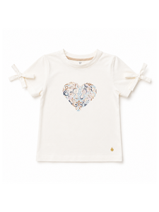Meisjes T-shirt Wit met Hartprint en Strikjes - Funkle Premium Jersey