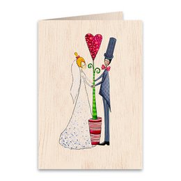 Wachsendes Herz Hochzeit Gefaltete Grußkarte aus Holz