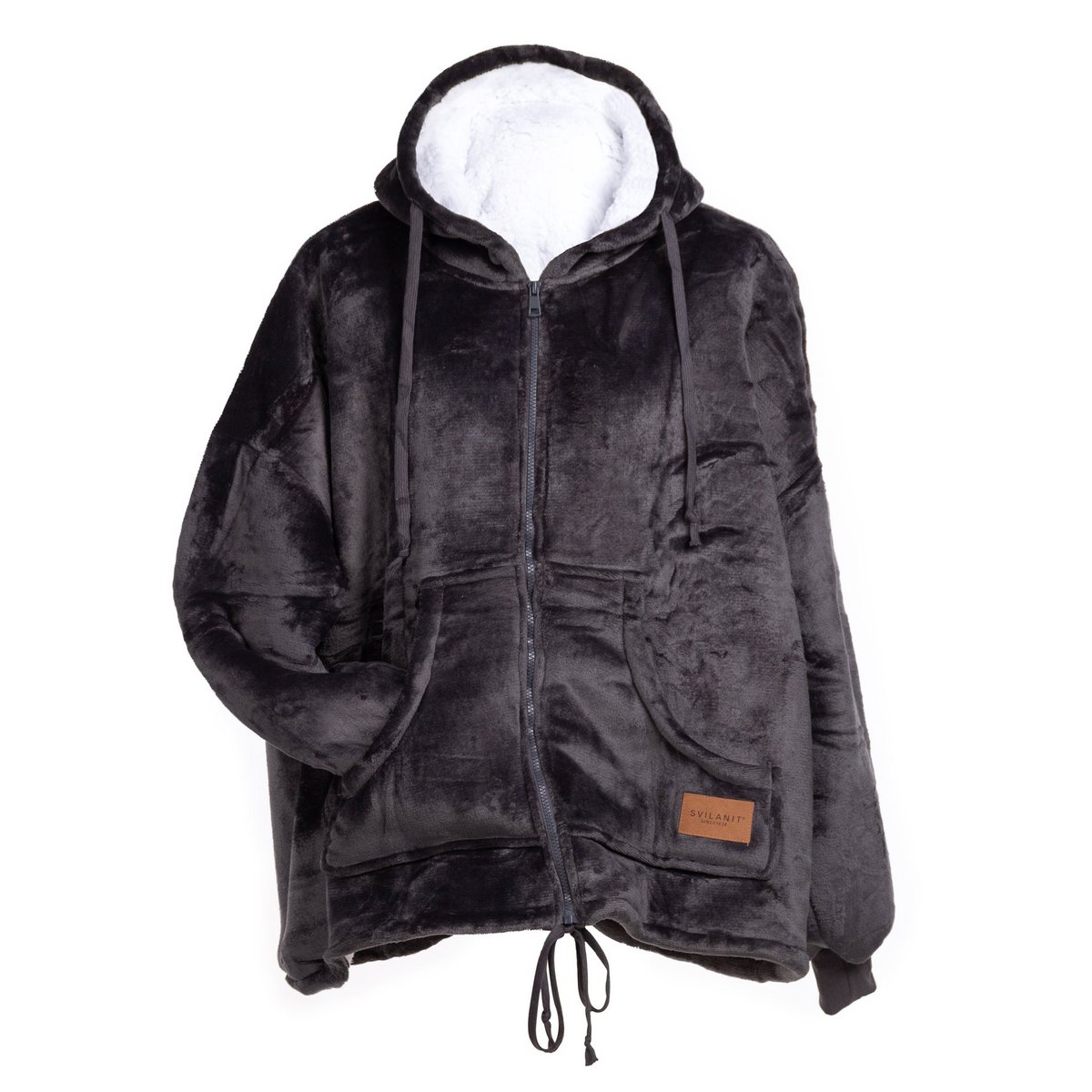 Vitapur - Couverture à capuche avec fermeture éclair + chaussettes - Gris