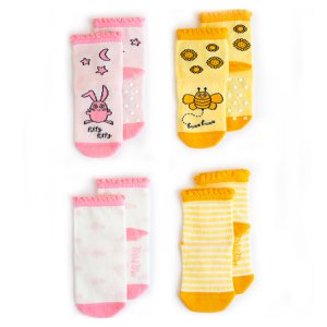 Milk&Moo Buzzy Bee und Chancin 4-teiliges Babysocken-Set, 0–12 Monate