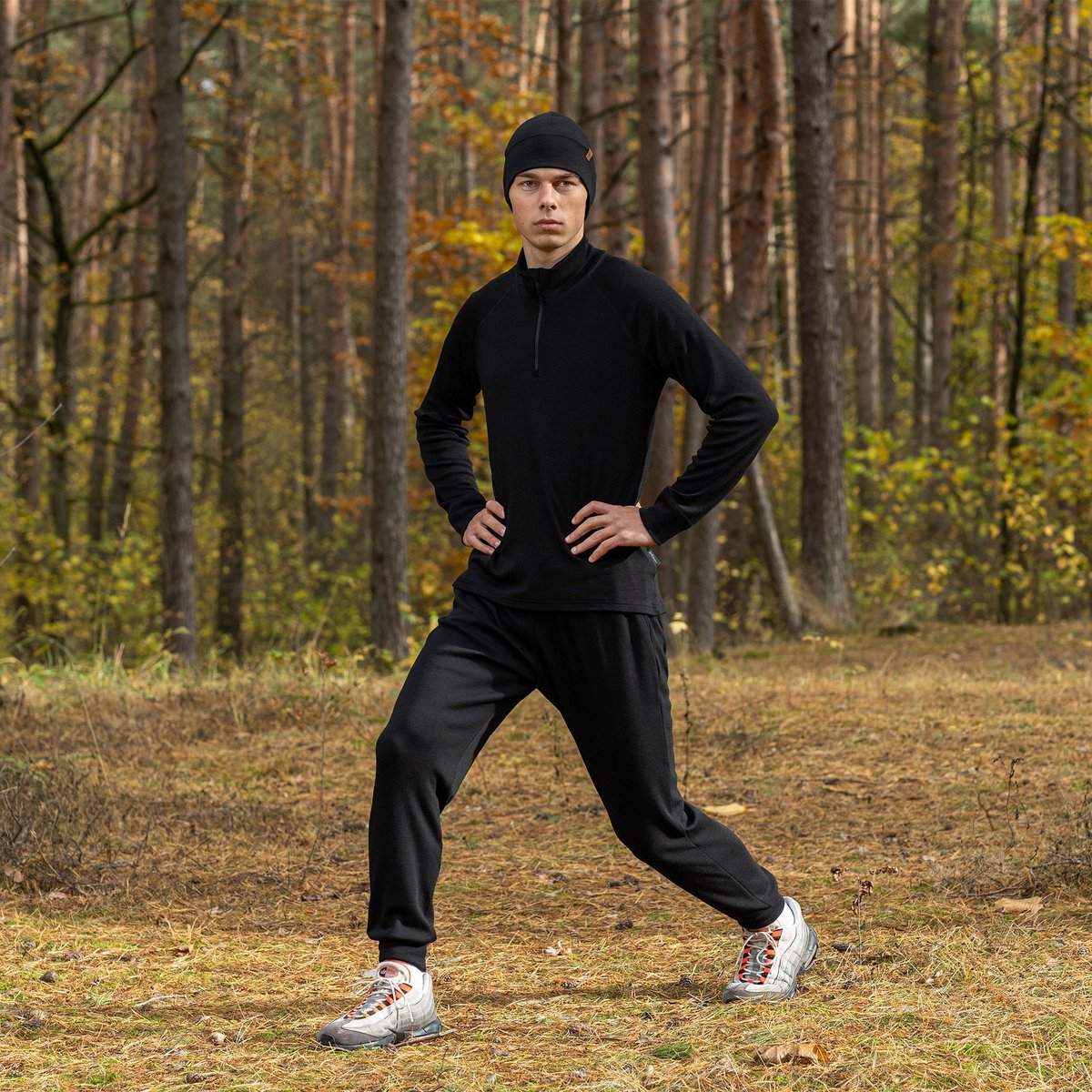 Men's Merino 250 Set of Zip Neck Top & Jogger Sweatpants Black