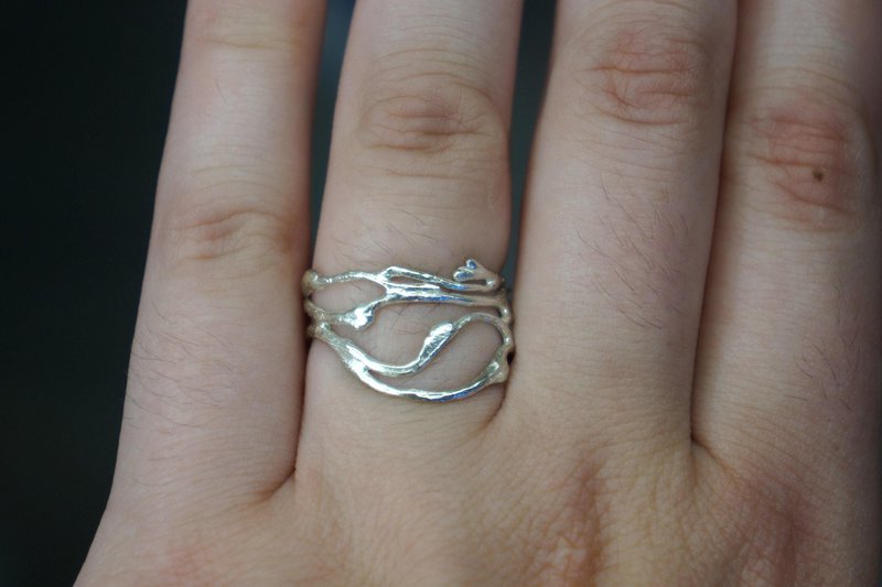 Silberner Jasminring, Sterlingsilber-Schmuckring, vergoldeter Astring, Geschenk für Sie, Geburtstagsgeschenk für Frauen, handgefertigter Boho-Schmuck