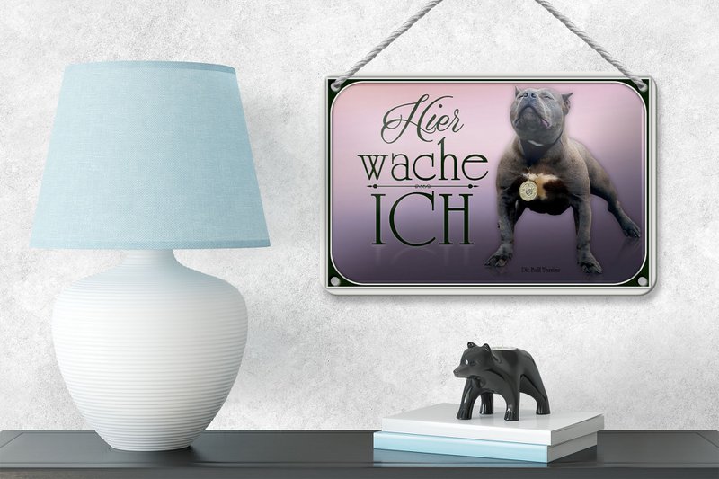 Tin sign dog 18x12cm Pit Bull Terrier here I guard decoration